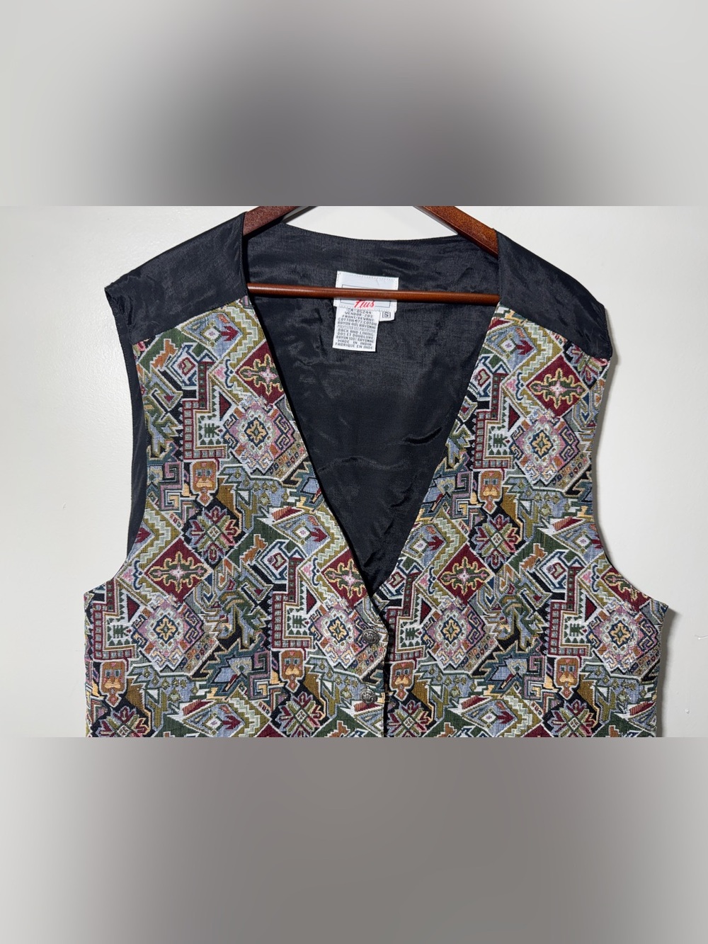 Vintage 1990s Cotton Ginny Tapestry Vest Size 1x - Picture 2 of 11